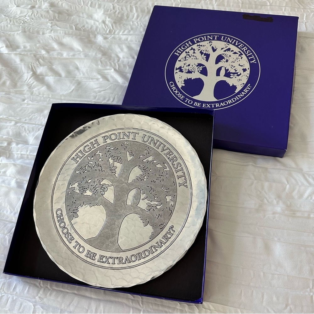 High Point University HPU Wendell August Forged Metal Plate w/Stand & Gift Box